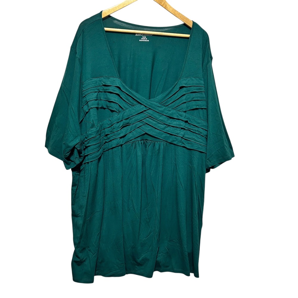Jessica‎ London Womens Babydoll Tunic 34/36 Teal Pleated Crisscross Empire Waist
